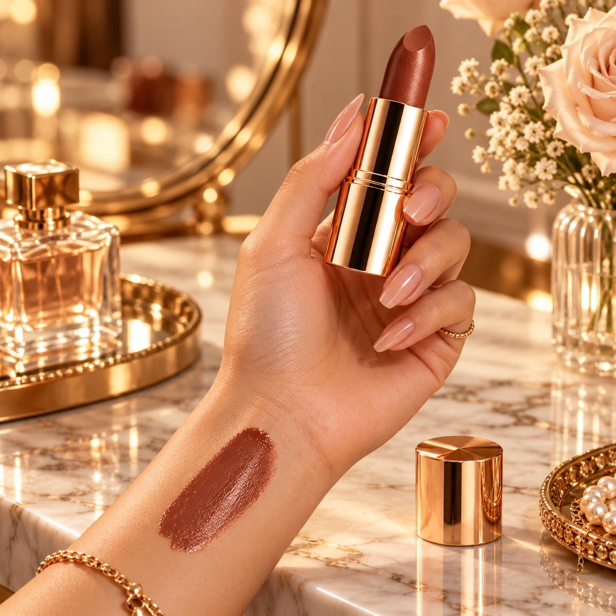 Luxury Mocha Brown Gold Tube Lipstick
